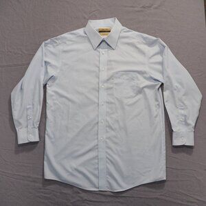 Roundtree Yorke Shirt Mens 16.5 Blue Gold Label Non Iron Fitted Business Casual